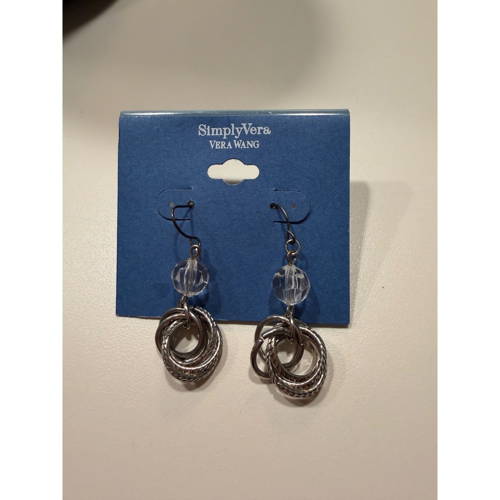 Simply Vera Vera Wang Silver Tone Multi Ring Clear Bead Drop Earrings NWT